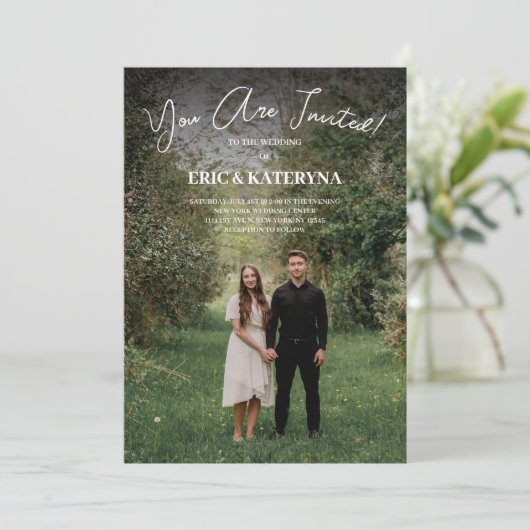 Uitnodiging voor persoonlijk huwelijk met foto (Staand voorkant)
