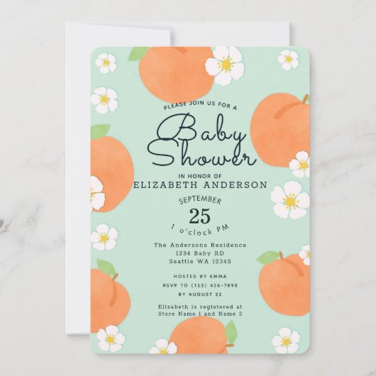 Uitnodiging voor Perzik Baby Shower (Voorkant)