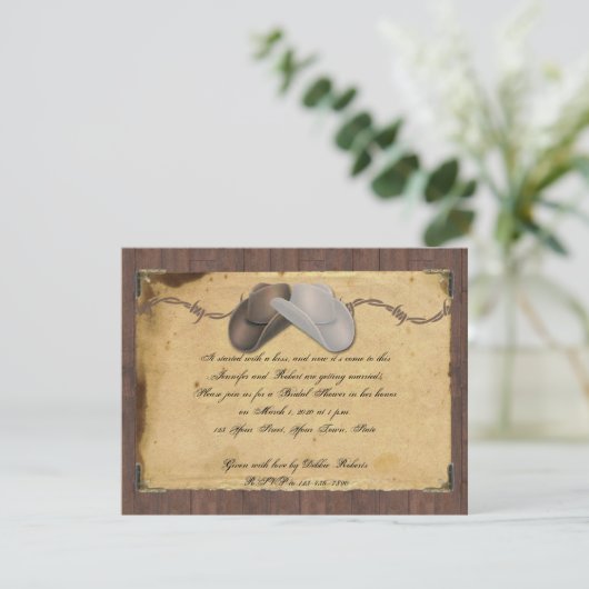 Uitnodiging voor Pet van Cowboy Barbed Bridal Show (Staand voorkant)