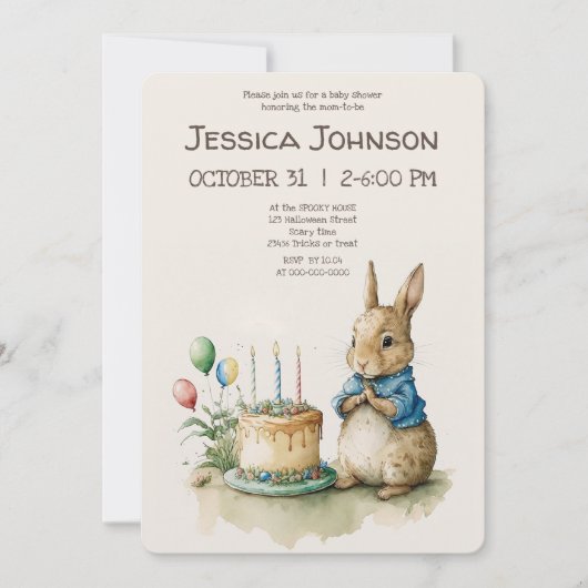 Uitnodiging voor Peter Konijn Baby Shower (Voorkant)