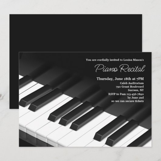 Uitnodiging voor piano Keys (Voorkant / Achterkant)