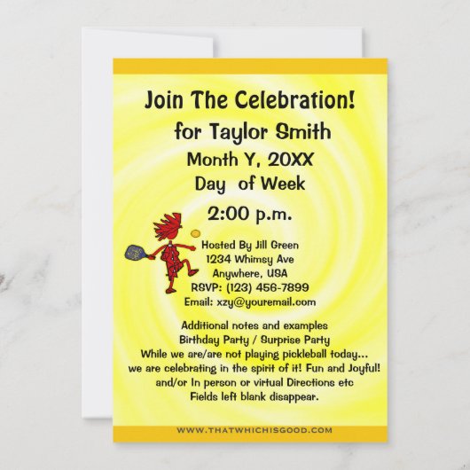 Uitnodiging voor Pickleball Joyful Party (Achterkant)