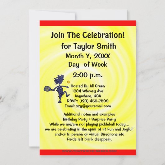 Uitnodiging voor Pickleball Party (Achterkant)