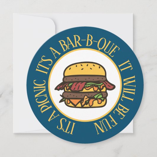 Uitnodiging voor picknick/barbecue hamburger rond (Voorkant)