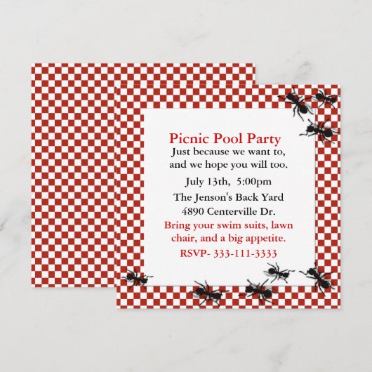 Uitnodiging voor Picnic Ants Party (Voorkant / Achterkant)