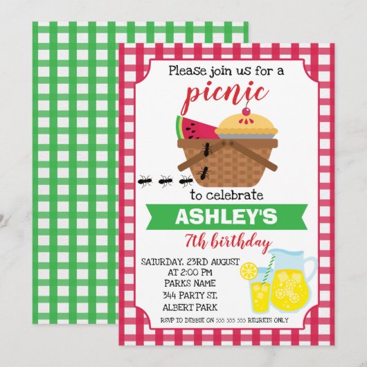 uitnodiging voor picnic Birthday (Voorkant / Achterkant)