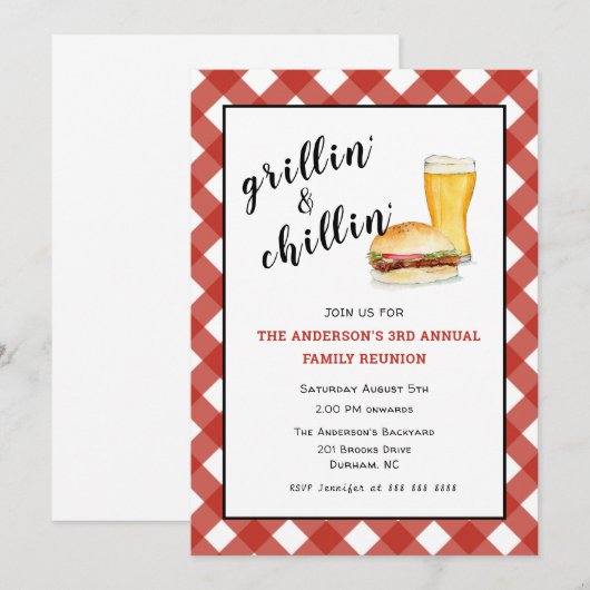 Uitnodiging voor Picnic/reünie uit de BBQ-reeks (Voorkant / Achterkant)