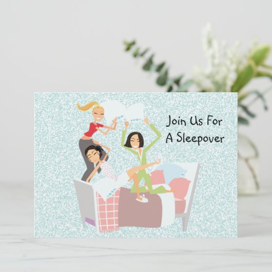 Uitnodiging voor Pillow Fight Sleepover (Staand voorkant)