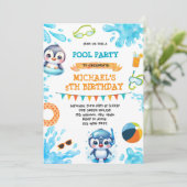 Uitnodiging voor pinguïn zwembadfeest (Staand voorkant)