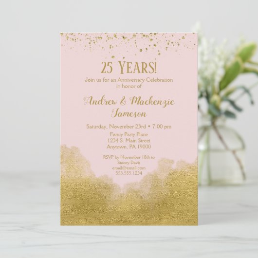 Uitnodiging voor Pink Gold Confetti-jubileum (Staand voorkant)