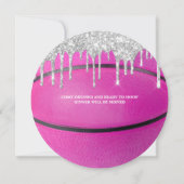Uitnodiging voor Pink Silver Drip Meisjesbasketbal (Achterkant)