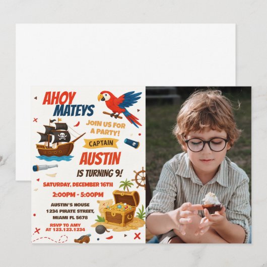 Uitnodiging voor Pirate Birthday Party (Voorkant / Achterkant)