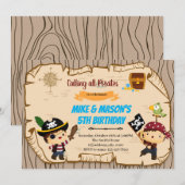 Uitnodiging voor pirate twins-verjaardag (Voorkant / Achterkant)