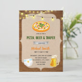 Uitnodiging voor pizza bier luier shower (Staand voorkant)