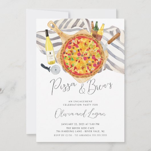 Uitnodiging voor Pizza & Brew Engagement Party (Voorkant)