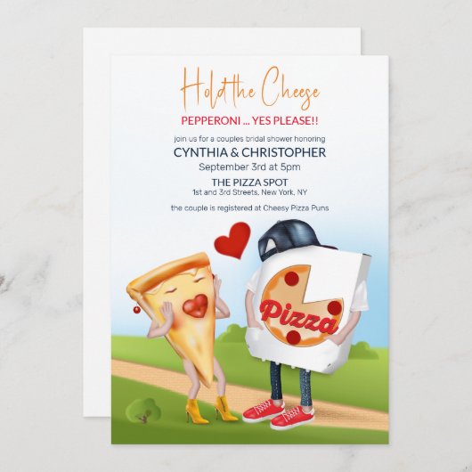 Uitnodiging voor Pizza Bridal Shower (Voorkant / Achterkant)