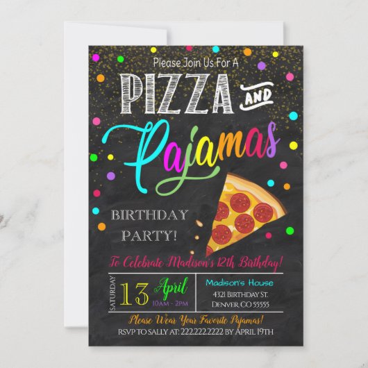 Uitnodiging voor Pizza- en Pyjamafeest (Voorkant)