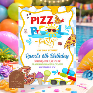 Uitnodiging voor pizza- en zwembadverjaardagsfeest
