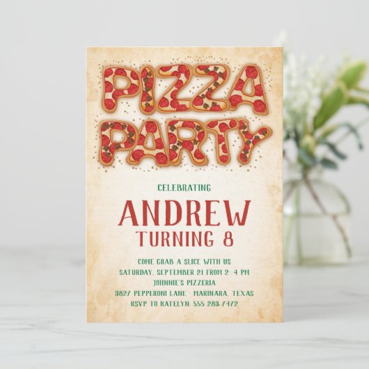 Uitnodiging voor Pizza Feest Verjaardag (Staand voorkant)