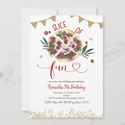 Uitnodiging voor pizza-feestje verjaardag (Voorkant)