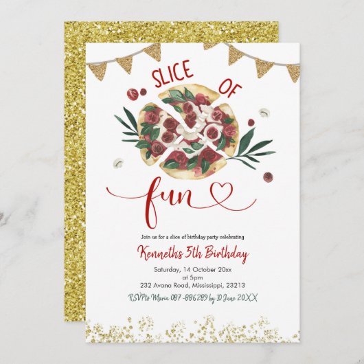 Uitnodiging voor pizza-feestje verjaardag (Voorkant / Achterkant)