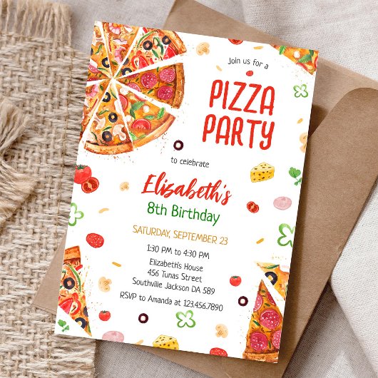 Uitnodiging voor pizza-feestje verjaardag