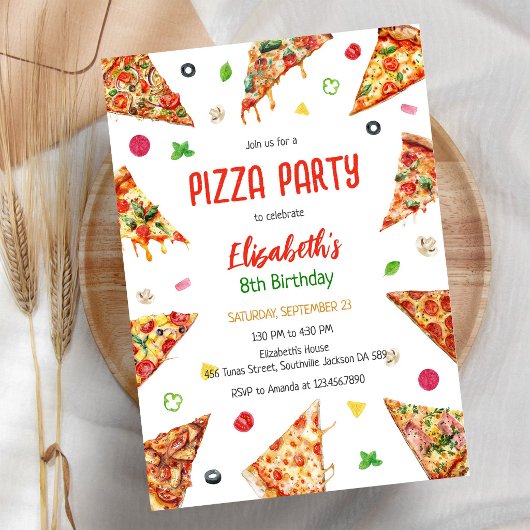 Uitnodiging voor pizza-feestje verjaardag