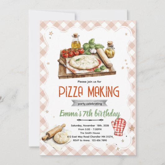 Uitnodiging voor pizza maakfeest (Voorkant)