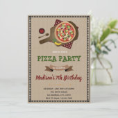 Uitnodiging voor Pizza Party verjaardagsfeestje (Staand voorkant)