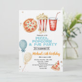 Uitnodiging voor pizza popcorn en pyjama feestje (Staand voorkant)