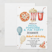 Uitnodiging voor pizza popcorn en pyjama feestje (Voorkant / Achterkant)