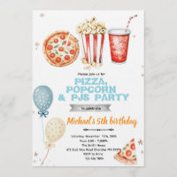 Uitnodiging voor pizza popcorn en pyjama feestje
