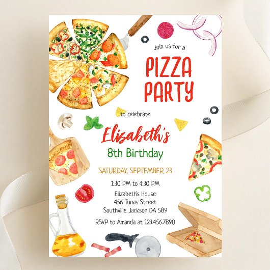 Uitnodiging voor pizza-verjaardagsfeestje