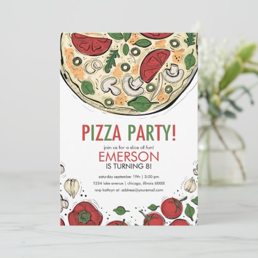 Uitnodiging voor pizzafeestje verjaardag (Staand voorkant)
