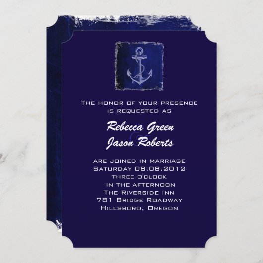 Uitnodiging voor plattelands-blue anchor nautische (Voorkant / Achterkant)