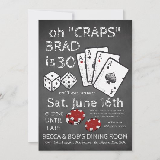 Uitnodiging voor Poker Thema Party (Voorkant)