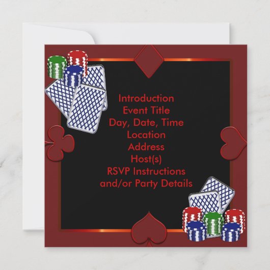 Uitnodiging Voor Pokerfeest Template (Voorkant)