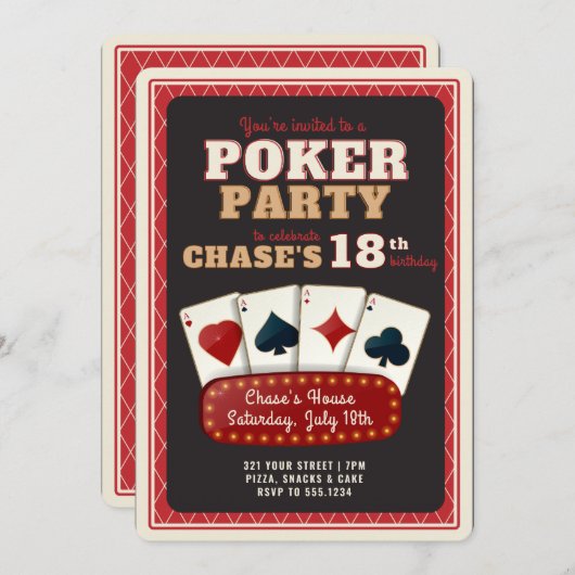 Uitnodiging voor pokerfeestje (Voorkant / Achterkant)