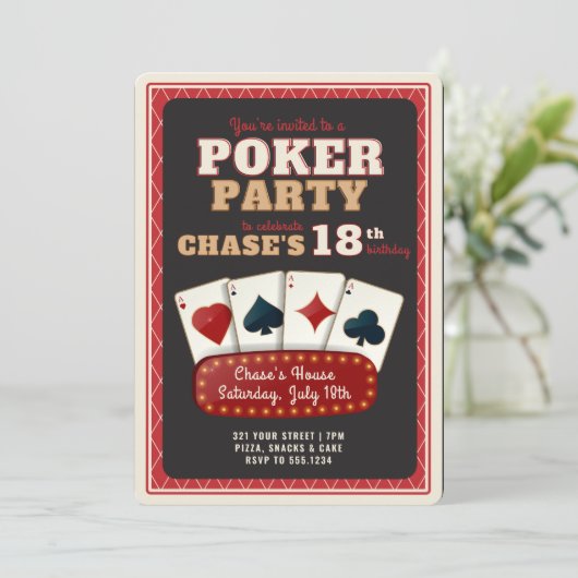 Uitnodiging voor pokerfeestje (Staand voorkant)