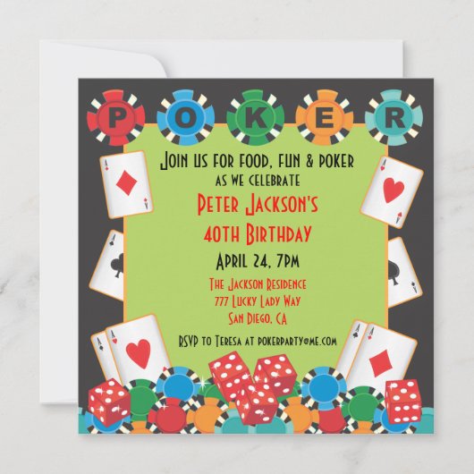 Uitnodiging voor pokerparty gokken (Voorkant)