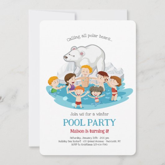 Uitnodiging voor Polar Bear Pool Party (Voorkant)