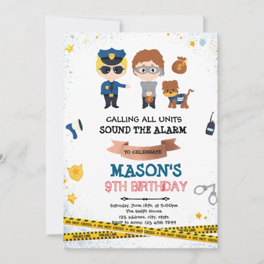 Uitnodiging voor politie en dief feestje (Voorkant)