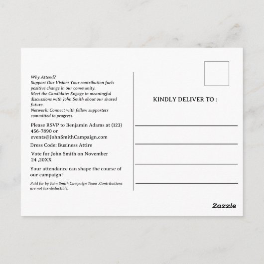 uitnodiging voor politieke campagne fondsenwerving (Achterkant)