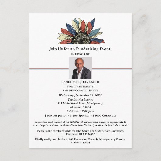 uitnodiging voor politieke campagne fondsenwerving (Voorkant)