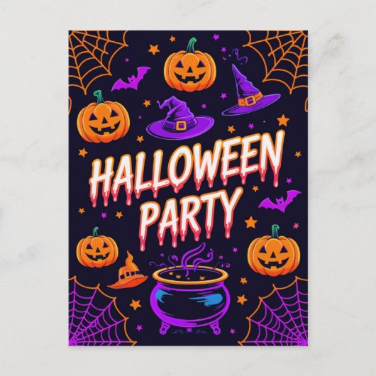 Uitnodiging voor Pompoen Ketel Halloween Feest (Voorkant)