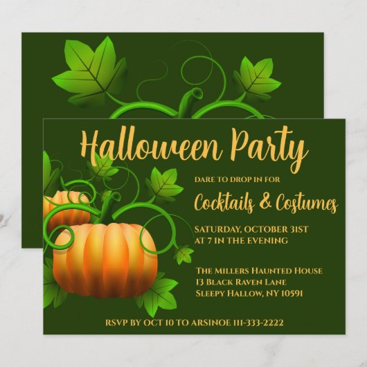 Uitnodiging voor Pompoenveld Halloween-feest (Voorkant / Achterkant)