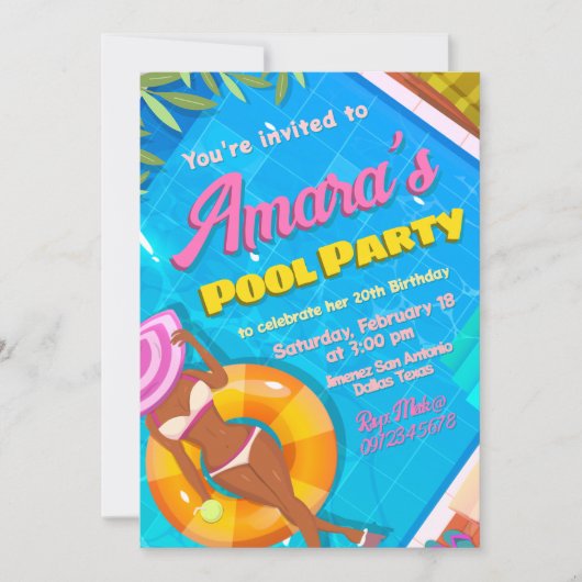 Uitnodiging voor Pool Party Meisje (Voorkant)