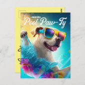 Uitnodiging voor Pool Paw-Ty, verjaardagsfeestje v (Voorkant / Achterkant)