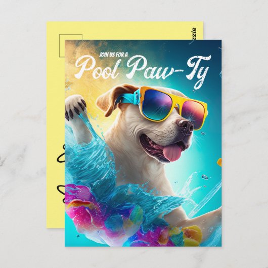 Uitnodiging voor Pool Paw-Ty, verjaardagsfeestje v (Voorkant / Achterkant)