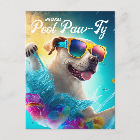 Uitnodiging voor Pool Paw-Ty, verjaardagsfeestje v (Voorkant)